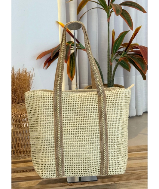 BOLSA DE PALHA GRANDE OFF WHITE ALÇAS BEGE
