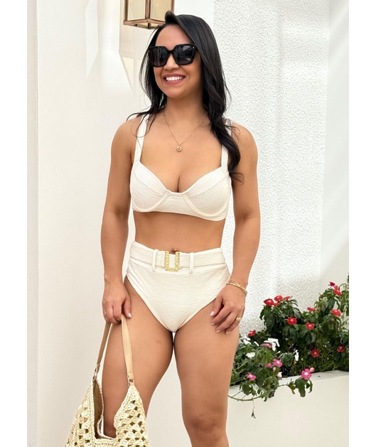 BIQUÍNI MEIA TAÇA CALCINHA ALTA COM CINTO OFF WHITE COLEÇÃO PURO AMOR DROP 2