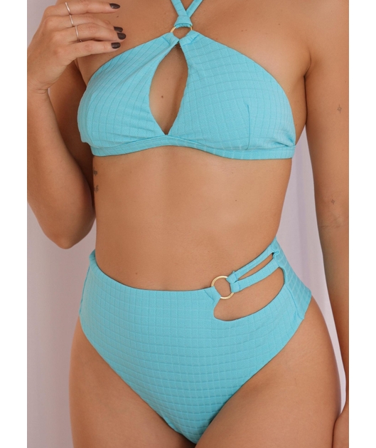 BIQUÍNI TOP FRENTE ÚNICA CALCINHA ALTA AZUL COLEÇÃO MARÉ FASHION