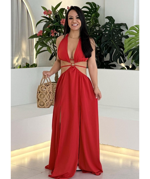 SAÍDA DE PRAIA LONGA BRISA NA SEDINHA VERMELHO COLEÇÃO CALIENTE