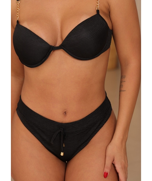 BIQUÍNI MEIA TAÇA CORRENTE CALCINHA ASA DELTA PRETO COLEÇÃO SOLARE