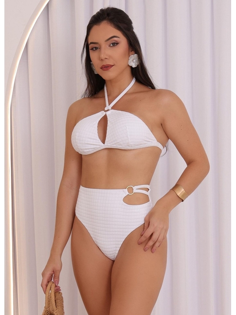 BIQUÍNI TOP FRENTE ÚNICA CALCINHA ALTA BRANCO COLEÇÃO MARÉ FASHION - GG