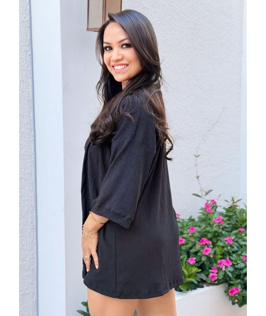 SAÍDA DE PRAIA CONJUNTO CAMISA COM SHORT NO CHIFFON PRETO