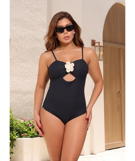 MAIÔ FLOR PRETO COLEÇÃO BEACH GLAM