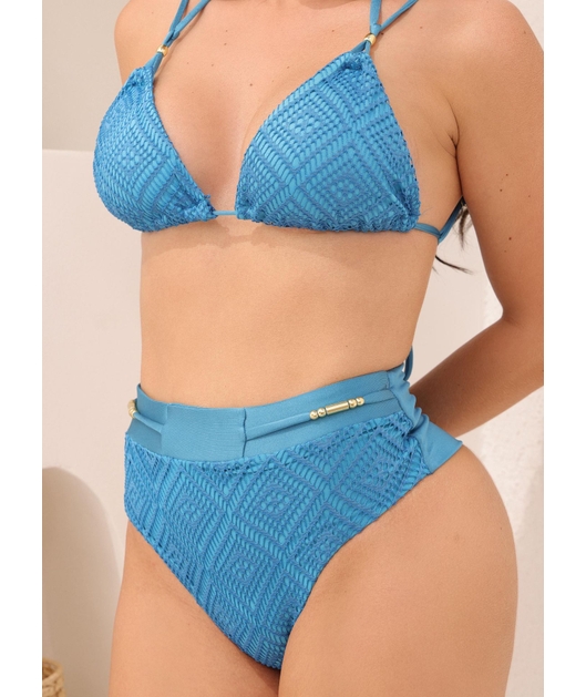 BIQUÍNI CORTININHA CALCINHA ALTA AZUL COLEÇÃO LUAL COMB M13