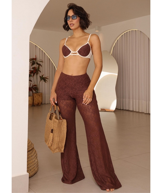 SAÍDA DE PRAIA CALÇA NA RENDA MARROM COLEÇÃO ÁGUA VIVA NATHY20