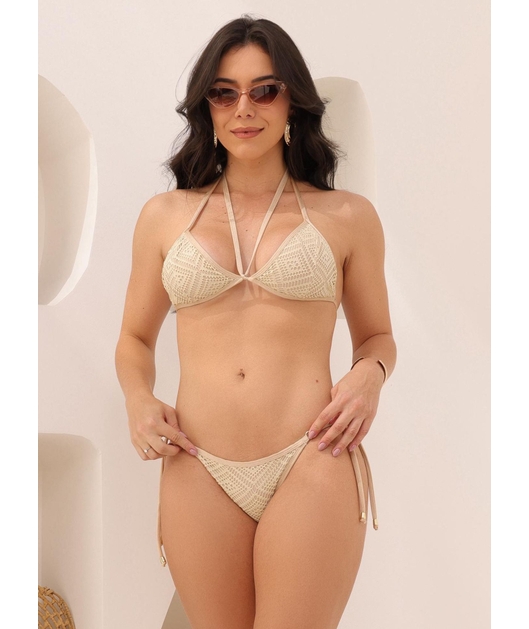 BIQUÍNI TOP AMARRAÇÃO FRONTAL CALCINHA DE AMARRAR NUDE COLEÇÃO LUAL COMB1910