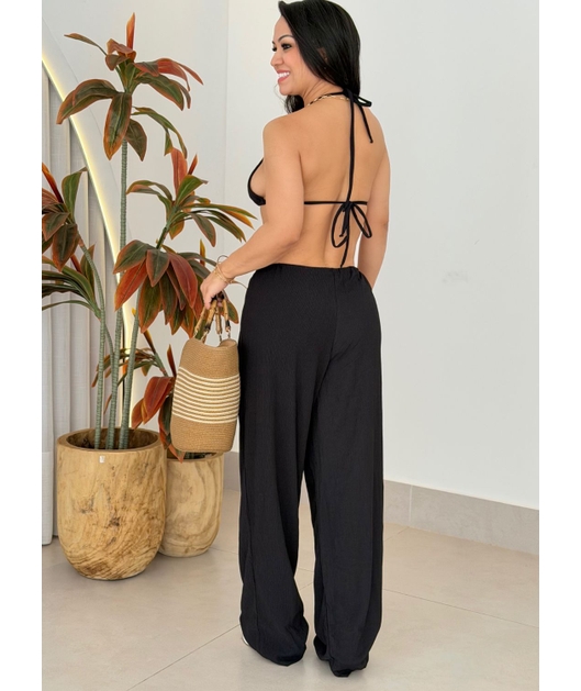 SAÍDA DE PRAIA CALÇA NO CHIFFON PRETA