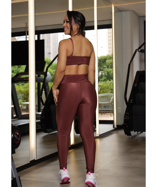 CONJUNTO FITNESS TOP COM CALÇA MARROM COLEÇÃO FEBELA MOVE