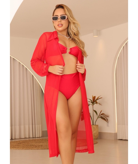 SAÍDA DE PRAIA MAX CAMISA NO TULE VERMELHA COLEÇÃO COR DO PECADO COMB DRICA