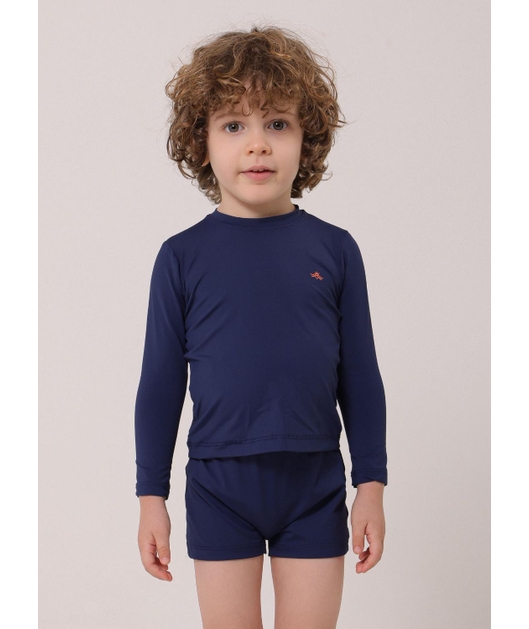 CONJUNTO INFANTIL DE PROTEÇÃO UV CAMISA COM SUNGA AZUL MARINHO