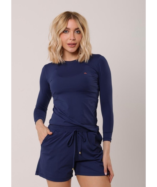 CONJUNTO FEMININA DE PROTEÇÃO UV CAMISA COM SHORT AZUL MARINHO