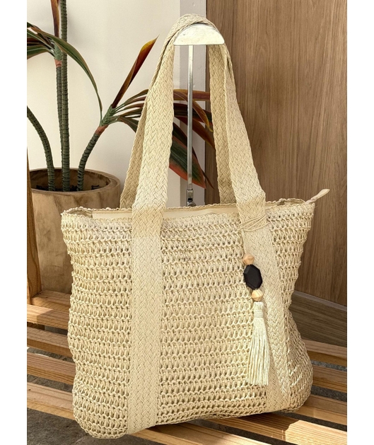 BOLSA TOTE CLÁSSICA PALHA OFF WHITE