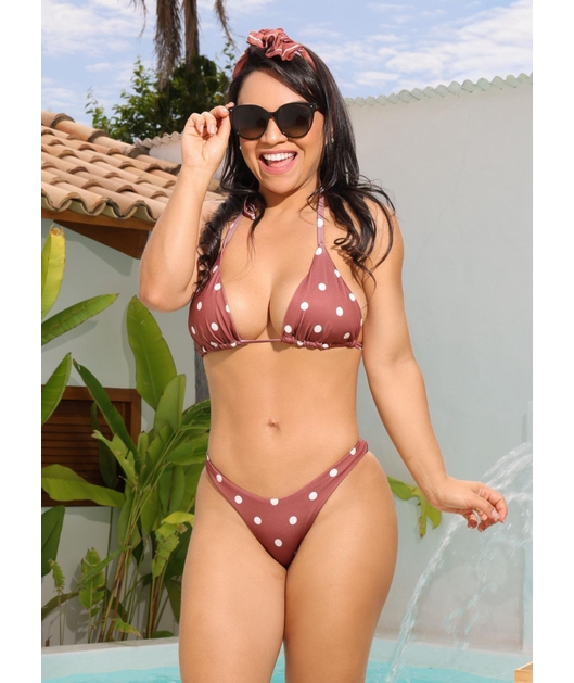 BIQUÍNI CORTININHA CALCINHA ASA DELTA MARROM COLEÇÃO PÉTIT POÁ