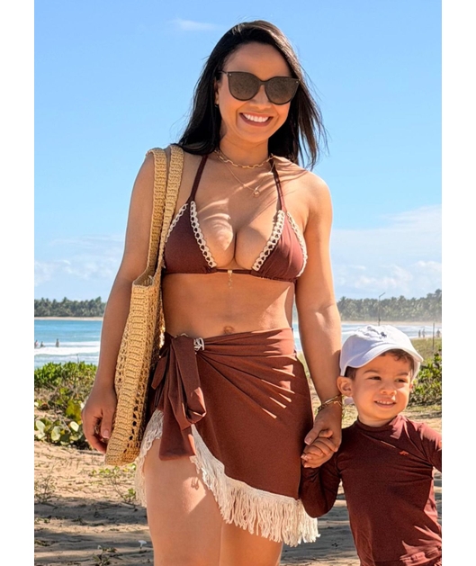 SAÍDA DE PRAIA PAREÔ COM FRANJA NA SEDINHA MARROM