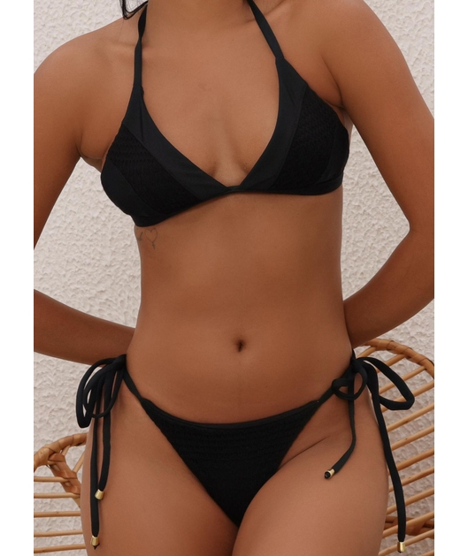 BIQUÍNI TOP CALCINHA DE AMARRAR PRETO COLEÇÃO PURO AMOR DROP 1