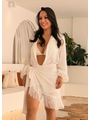 SAÍDA DE PRAIA CONJUNTO CHIFFON CAMISA COM PAREÔ DE FRANJA OFF WHITE TGR5895 - 1