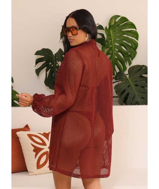 SAÍDA DE PRAIA CAMISA CROCHÊ BORDÔ COLEÇÃO CLAREIA