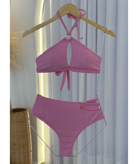 BIQUÍNI TOP FRENTE ÚNICA CALCINHA ALTA ROSA COLEÇÃO MARÉ FASHION - GG
