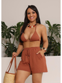 SAÍDA DE PRAIA SHORT NO SUPLEX MARROM COLEÇÃO ALTO VERÃO - 1