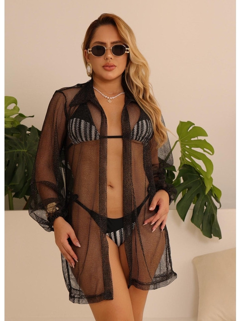 SAÍDA DE PRAIA CAMISA TELA PRETA COLEÇÃO MARINE