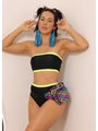 BIQUÍNI TOP FAIXA CALCINHA HOT PANTS PRETO COM VERDE NEON COLEÇÃO ESQUENTA FOLIA - 1
