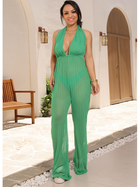 SAÍDA DE PRAIA MACACÃO FRENTE ÚNICA NO TULE VERDE COLEÇÃO BEACH GLAM