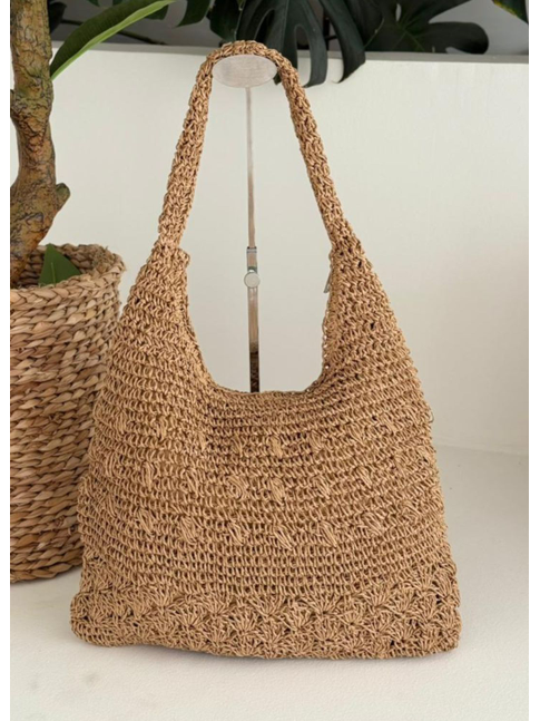 BOLSA DE PALHA MÉDIA ALÇA DE OMBRO BEGE