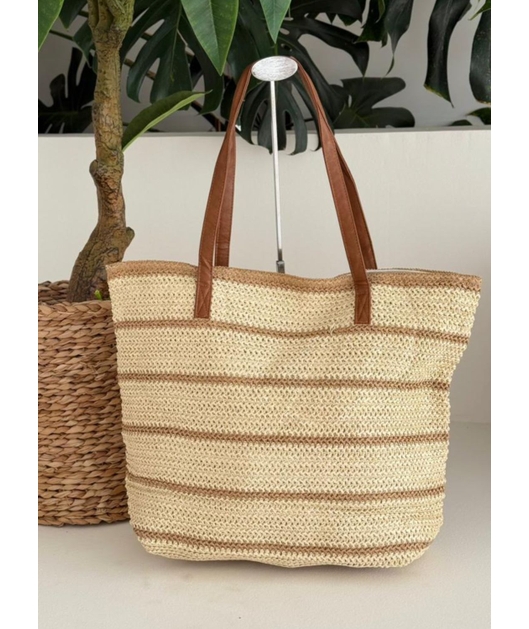 BOLSA DE PALHA GRANDE LISTRADA NUDE NM592