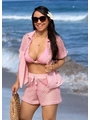SAÍDA DE PRAIA CONJUNTO CAMISA E SHORT ROSA COLEÇÃO BRISA II - 1