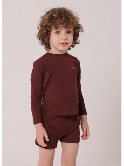 CONJUNTO INFANTIL DE PROTEÇÃO UV CAMISA COM SUNGA MARROM