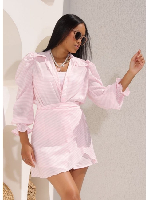 SAÍDA DE PRAIA CAMISA COM PAREÔ LISTRA ROSA COLEÇÃO VERÃO EUROPEU