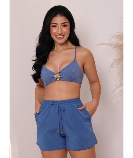 SAÍDA DE PRAIA SHORT AZUL NA SEDINHA COLEÇÃO DOCE DESEJO