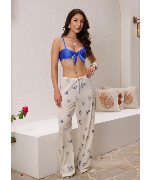 SAÍDA DE PRAIA CALÇA NA SEDINHA OFF WHITE COLEÇÃO FUNDO DO MAR