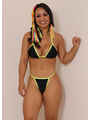 COMBO DE CARNAVAL BIQUÍNI CORTININHA PRETO E MINI SAIA VERDE NEON COLEÇÃO ESQUENTA FOLIA - 2