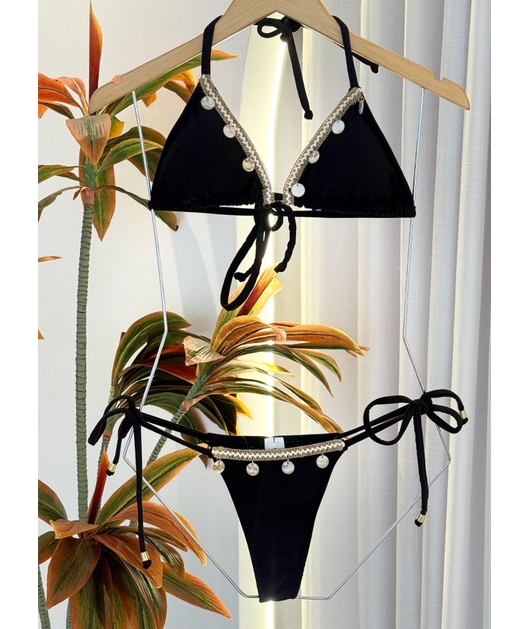 BIQUÍNI CORTININHA GRIPIR CALCINHA DE AMARRAR PRETO