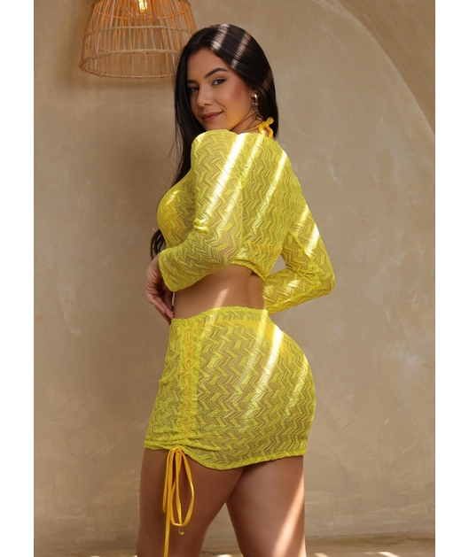 SAÍDA DE PRAIA RECORTE CURTA COM ARGOLA AMARELO COLEÇÃO LUZES