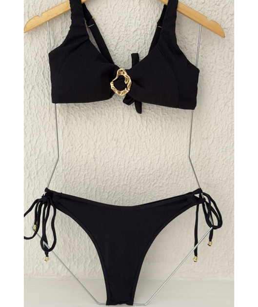 BIQUÍNI TOP ORGANIC CALCINHA DE AMARRAR PRETO COLEÇÃO ÁCQUA