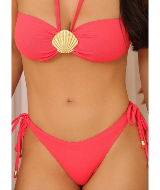 BIQUÍNI TOP CONCHA CALCINHA DE AMARRAR CORAL COLEÇÃO PUNTA CANA