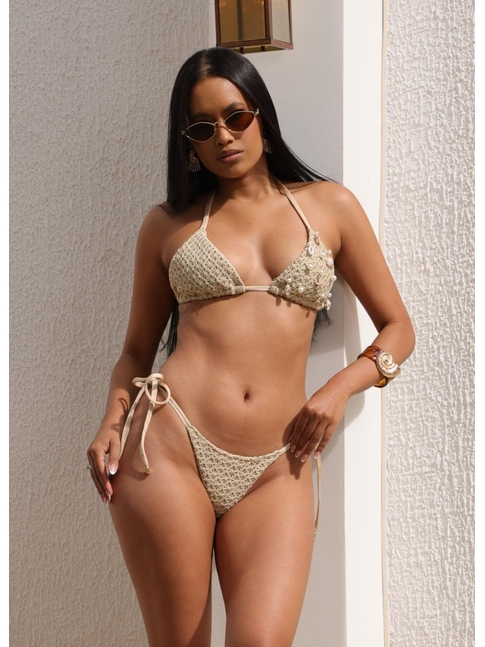BIQUÍNI CORTININHA CROCHÊ CONCHA CALCINHA DE AMARRAR NUDE COLEÇÃO CELEBRATION