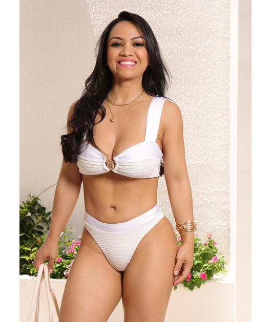 BIQUÍNI TOP ARGOLA CALCINHA ASA DELTA BRANCO COLEÇÃO VERANEIO