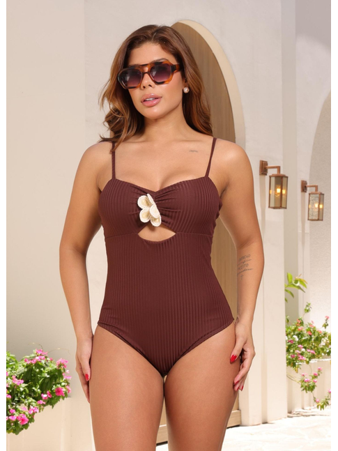 MAIÔ FLOR MARROM COLEÇÃO BEACH GLAM