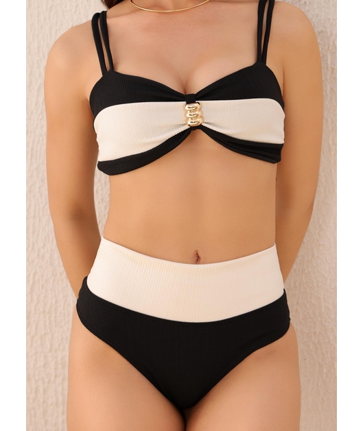 BIQUÍNI TOP BICOLOR CALCINHA TALA PRETO COLEÇÃO NÁUTICA