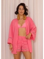 SAÍDA DE PRAIA CONJUNTO KIMONO COM SHORT ROSA COLEÇÃO FOLIA - 1
