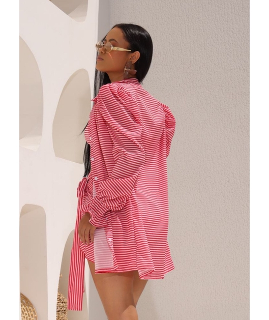 SAÍDA DE PRAIA CAMISA COM PAREÔ LISTRA VERMELHA COLEÇÃO VERÃO EUROPEU