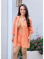 SAÍDA DE PRAIA KIMONO CAMISA COM SHORT NO CHIFFON LARANJADO - 1