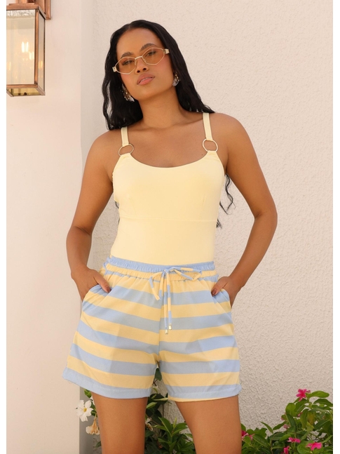 SAÍDA DE PRAIA SHORT LISTRA AMARELA COLEÇÃO CANDY COLOR