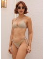 BIQUÍNI CORTININHA CROCHÊ CALCINHA DE AMARRAR COR AREIA COLEÇÃO COSTEIRA - 1