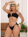 BIQUÍNI TOP FLOR CALCINHA DE AMARRAR PRETO COLEÇÃO MULHER - 1
