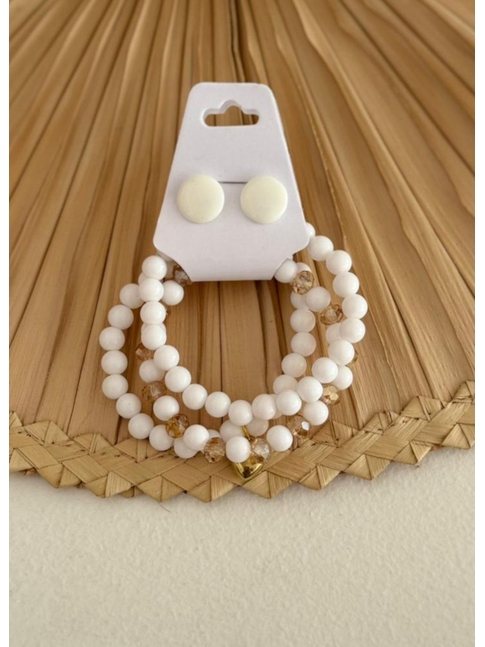 ACESSÓRIO DE PRAIA KIT BRINCO E PULSEIRA BRANCO